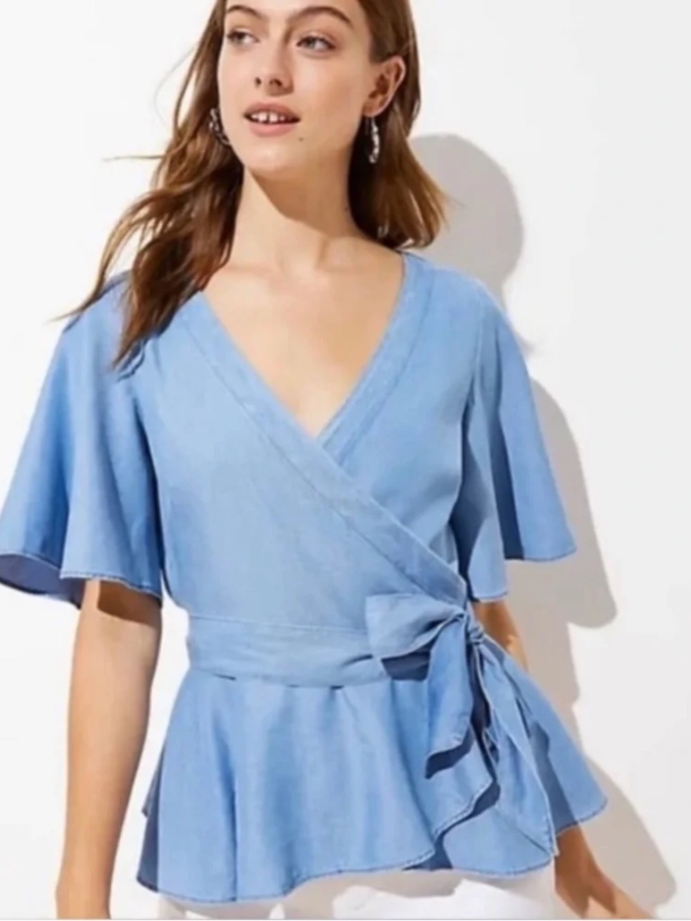 LOFT Light Blue Wrap Blouse